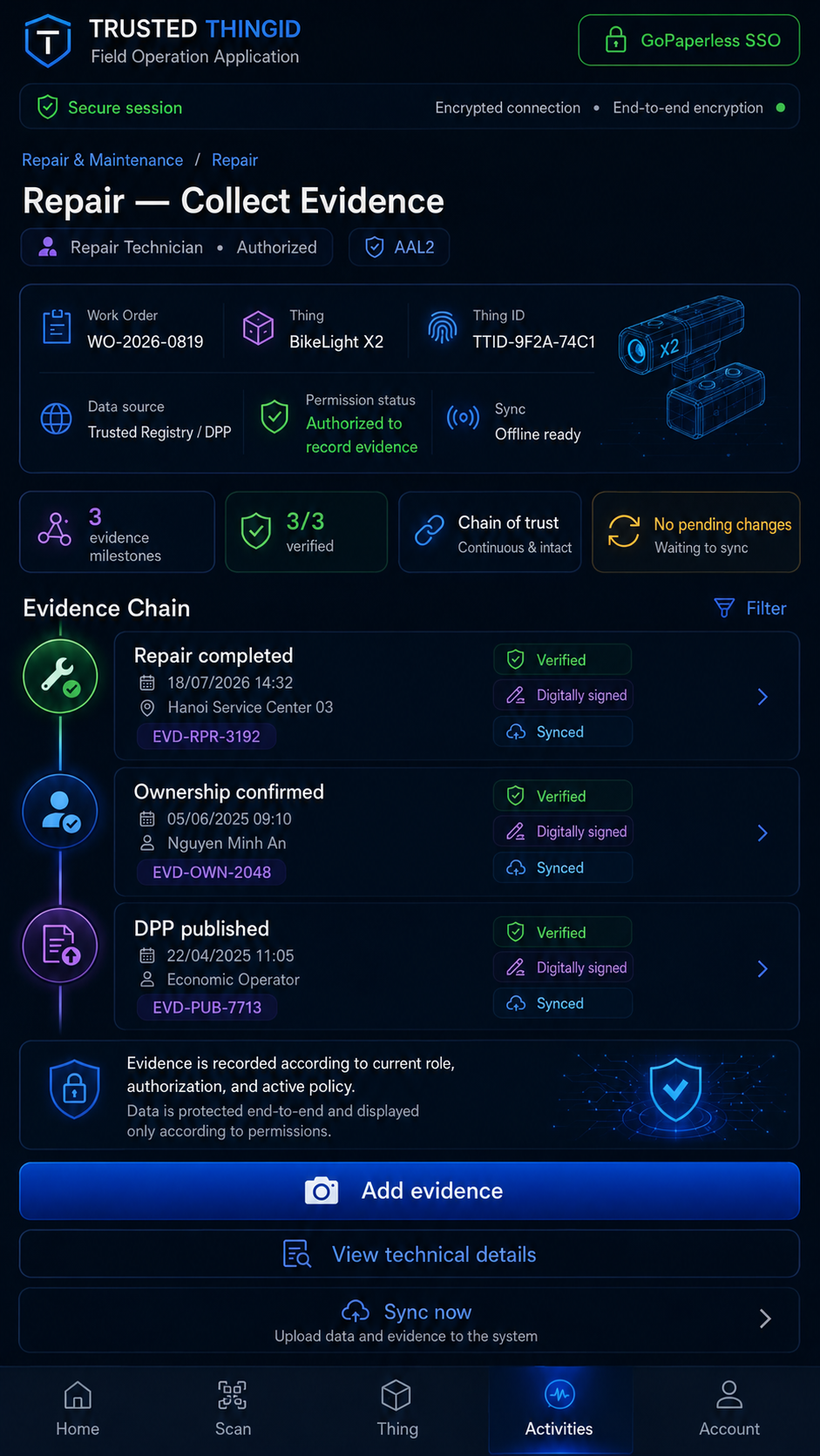 Trusted ThingID Field Operations App: Repair Capture Evidence