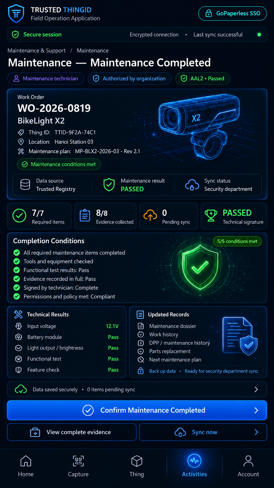 Trusted ThingID Field Operations App: Maintenance Maintenance Complete